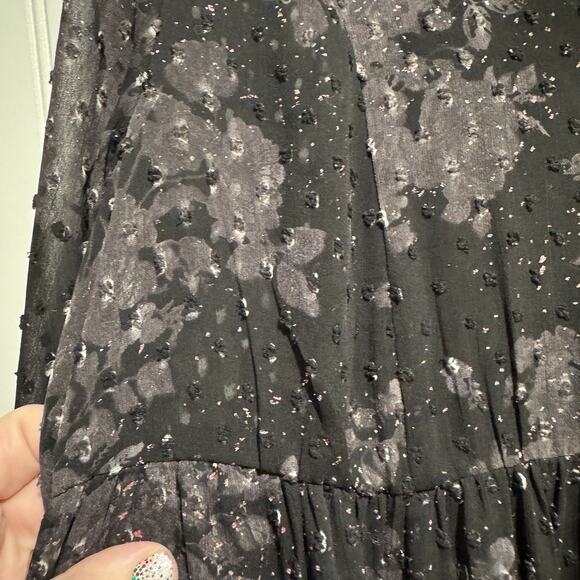 Torrid Swiss Dot Floral Midi Dress Black Gray Plus Size 1X - Picture 4 of 8